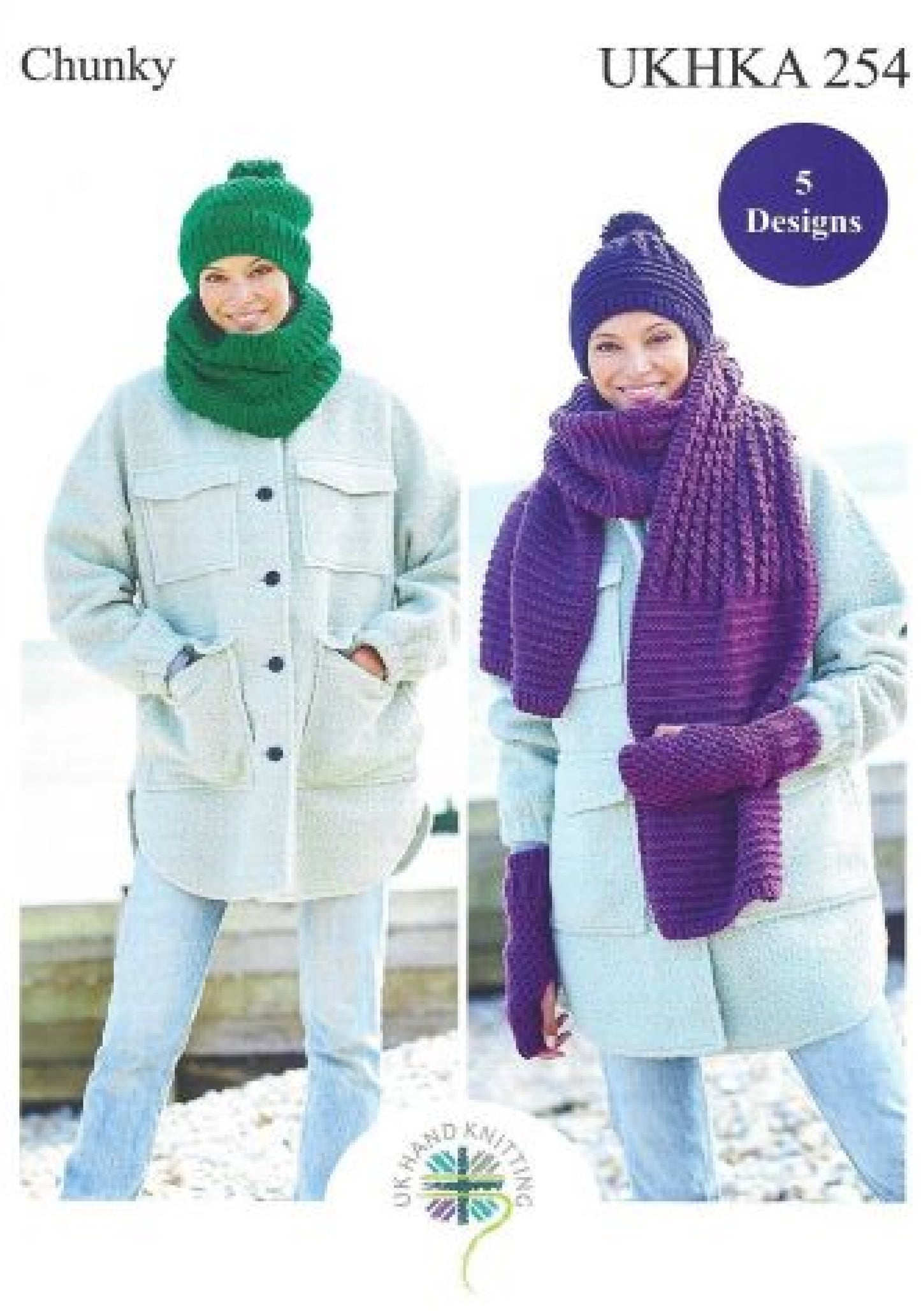 UKHKA - Multi Knitting Pattern - UKHKA 254 - Scarf, Snood, Wristwarmers and Hats