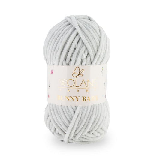 Wolans Bunny Baby - Chunky Chenille Yarn - Pack of 5 x 100g Balls - Silver Grey