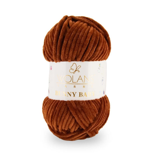 Wolans Bunny Baby - Chunky Chenille Yarn - Pack of 5 x 100g Balls - Chestnut Brown