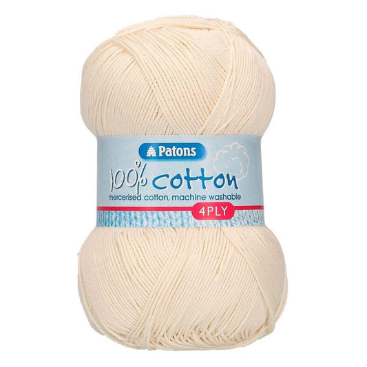 Patons - 100% Cotton - 4ply - 100g Ball - Shade 1692 Cream