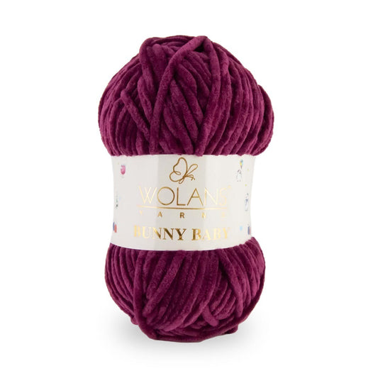 Wolans Bunny Baby - Chunky Chenille Yarn - Pack of 5 x 100g Balls - Aubergine