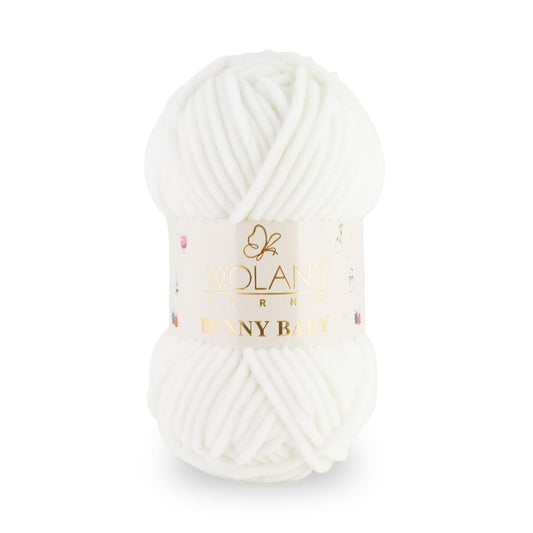Wolans Bunny Baby - Chunky Chenille Yarn - Pack of 5 x 100g Balls - Pearl White