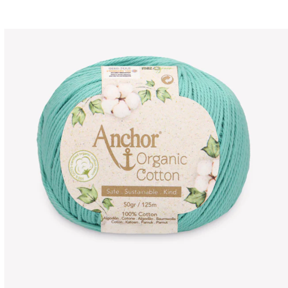 Anchor Organic Cotton 4-ply Yarn – Turquoise Waters (Shade 185) – 50g Ball