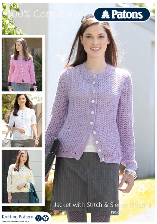 Patons - Multi Knitting Pattern  - PBN5379 - Jacket with Stitch and Sleeve Options