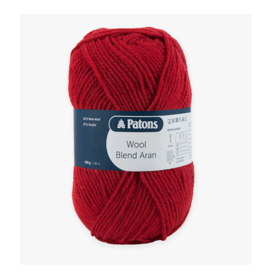 Patons -  Wool Blend Aran Yarn - 100g Ball - 00131 Cherry
