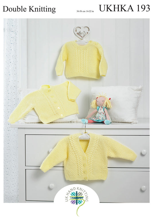UKHKA - Multi Knitting Pattern - UKHKA 193 - Baby Cardigans and Jumper