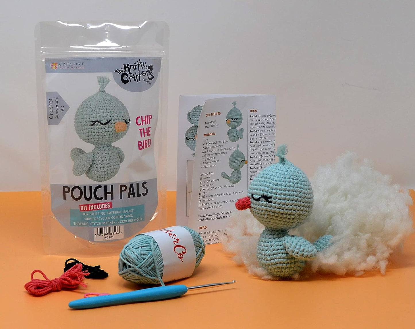 Knitty Critters - Pouch Pals - Amigurumi Crochet Kit - Chip The Bird