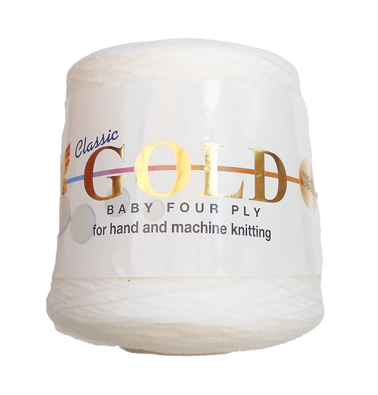 Woolcraft - Classic Gold - Baby 4Ply - 400g Cone - White