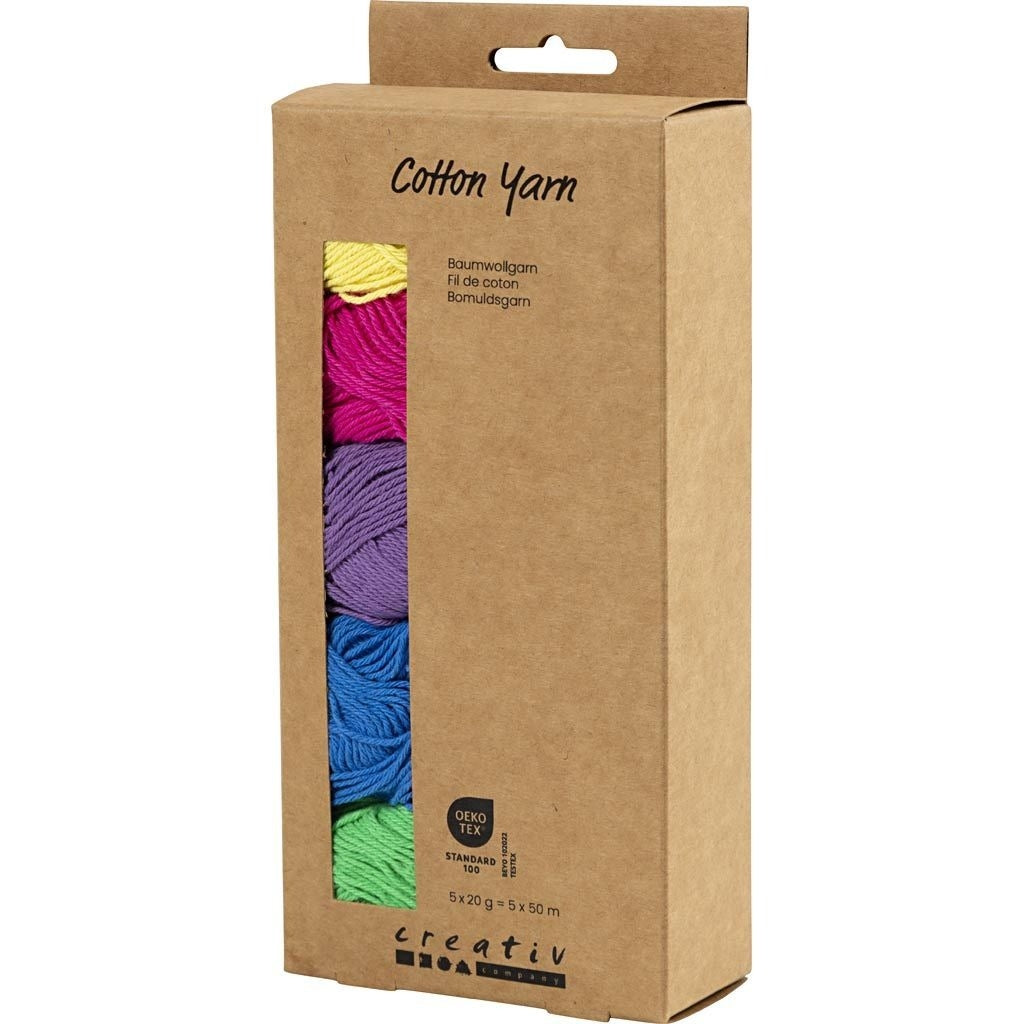 Creativ - Cotton DK Yarn Pack - 5 x 20g Balls - Colourful