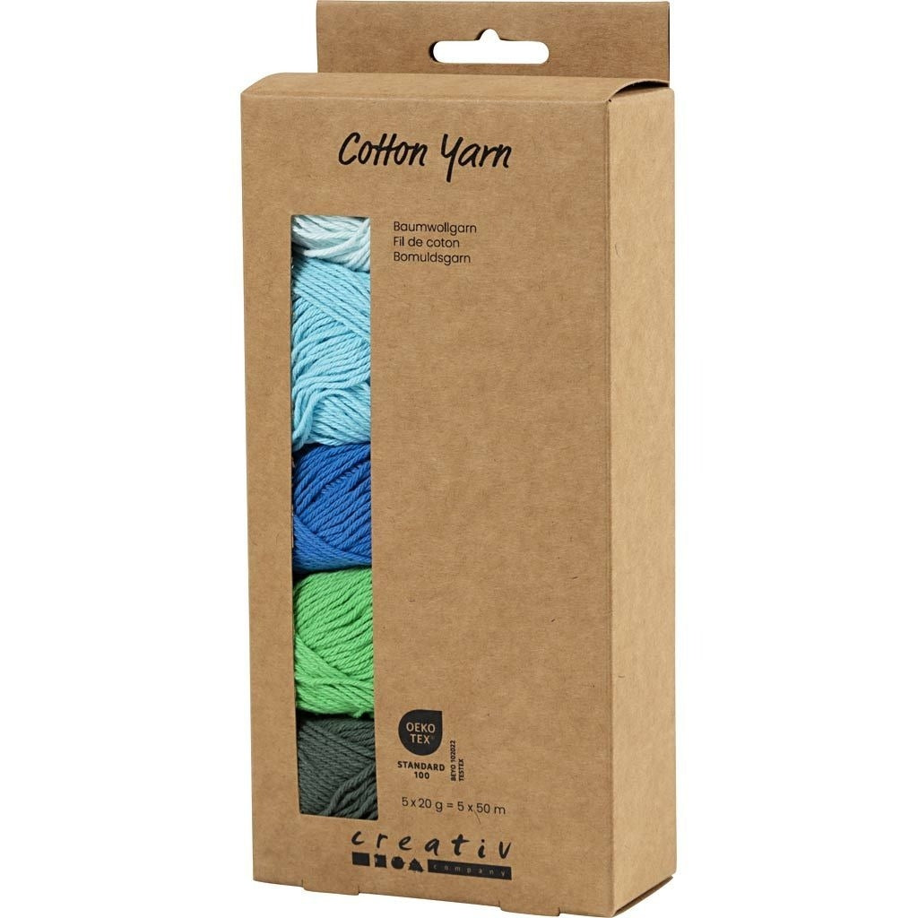 Creative - Cotton DK Yarn Pack - 5 x 20g Balls - Greens and Blues