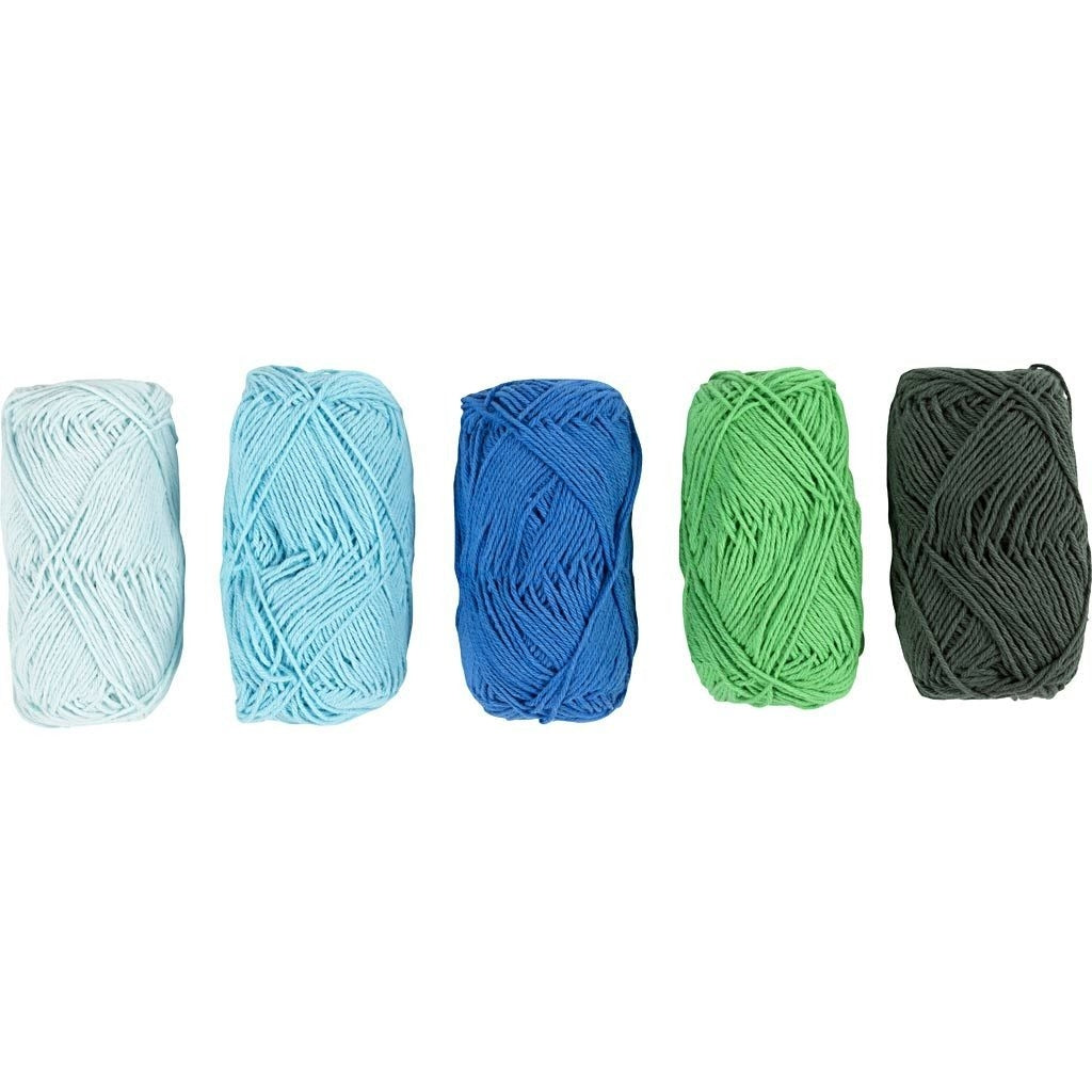 Creative - Cotton DK Yarn Pack - 5 x 20g Balls - Greens and Blues