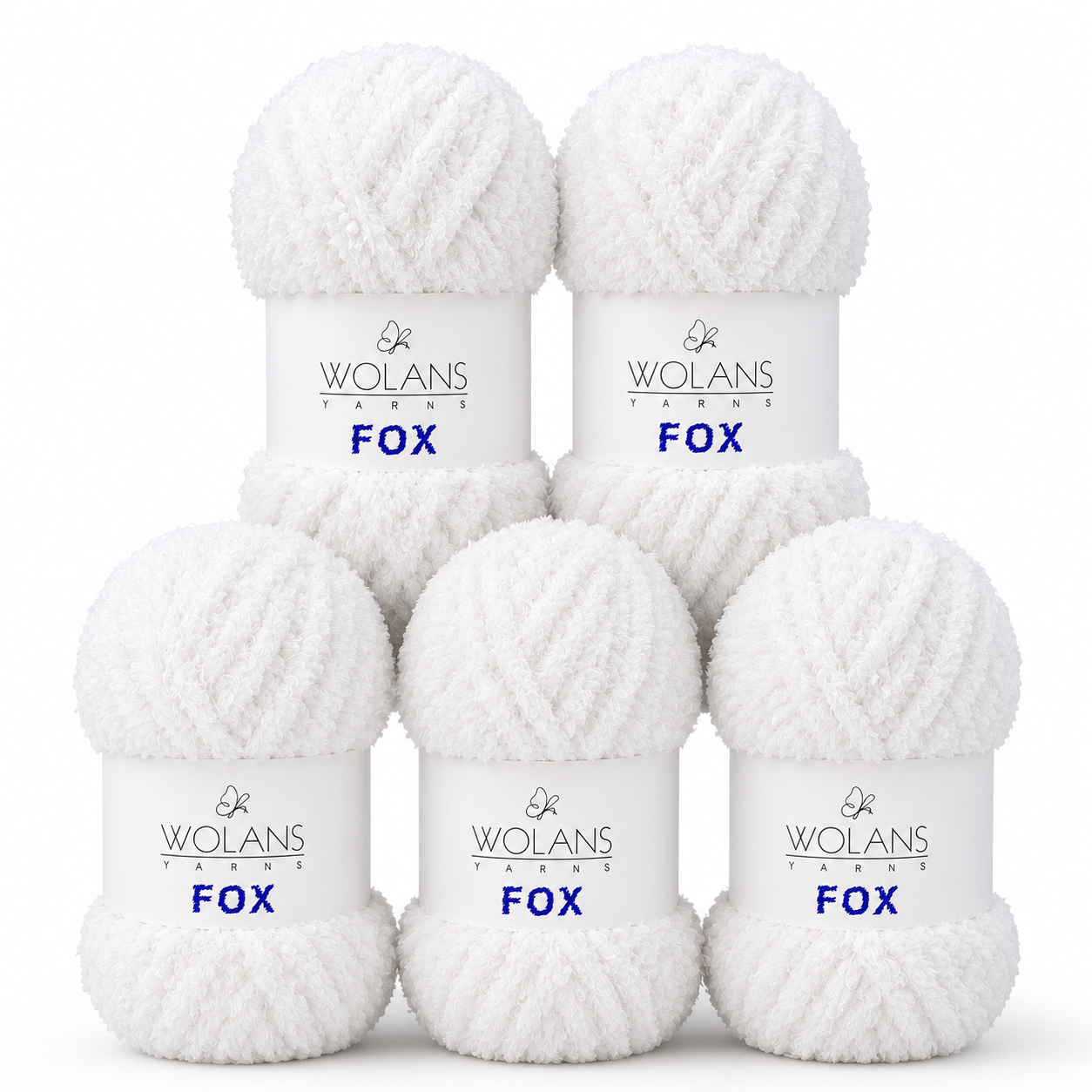 Wolans - Fox Yarn - Fluffy Fur Effect - White - 5 x 100g Ball Pack