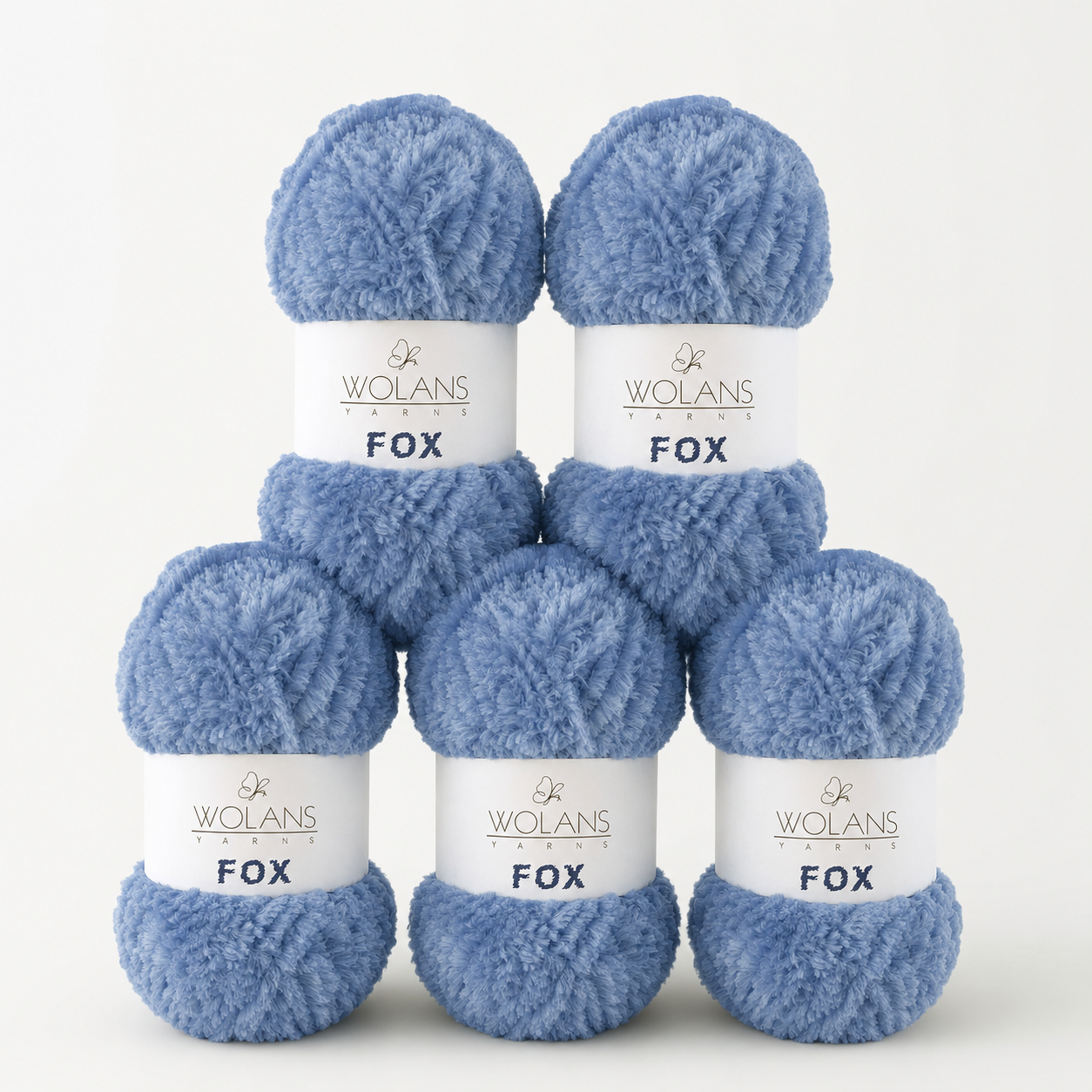 Wolans - Fox Yarn - Fluffy Fur Effect - Royal Blue - 5 x 100g Ball Pack