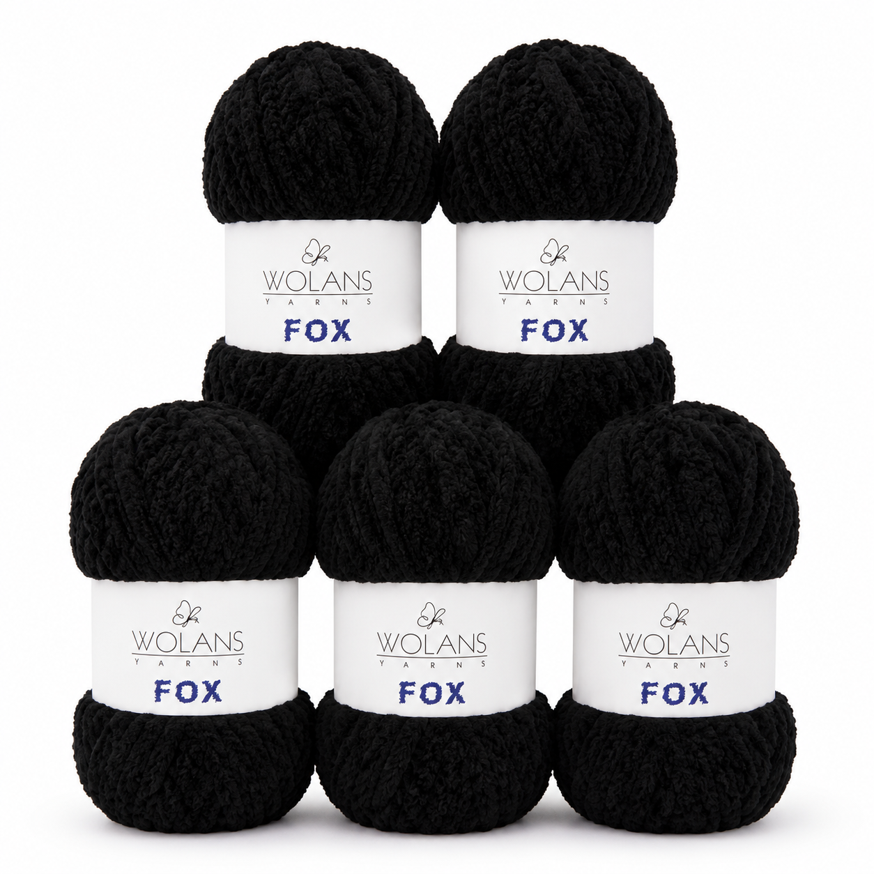 Wolans - Fox Yarn - Fluffy Fur Effect - Black - 5 x 100g Ball Pack