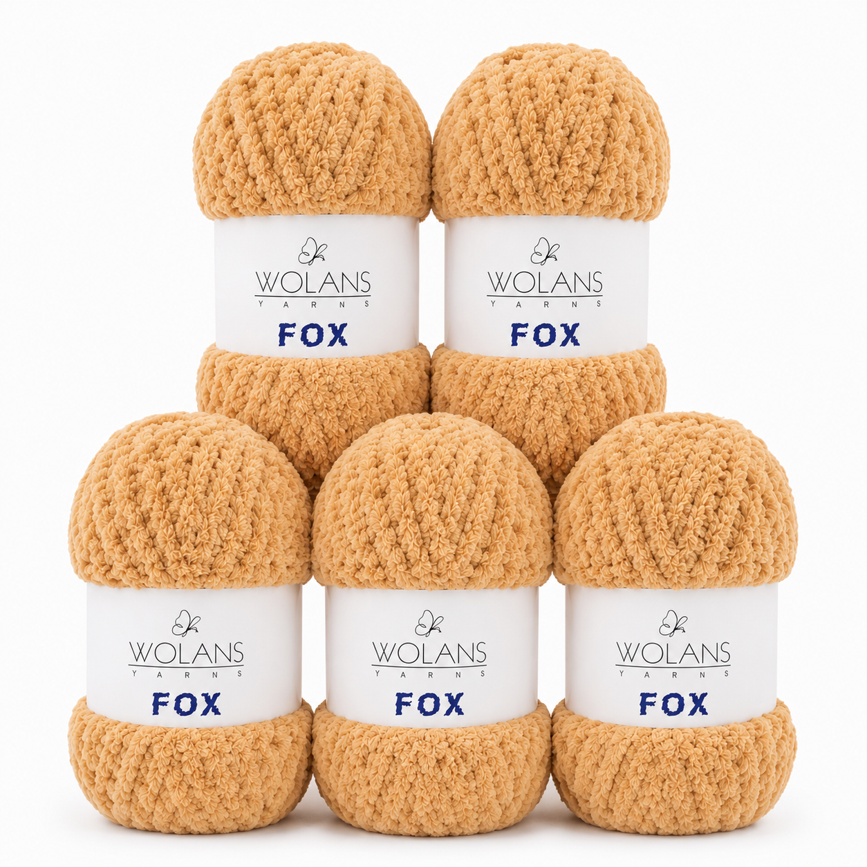 Wolans - Fox Yarn - Fluffy Fur Effect - Light Brown - 5 x 100g Ball Pack