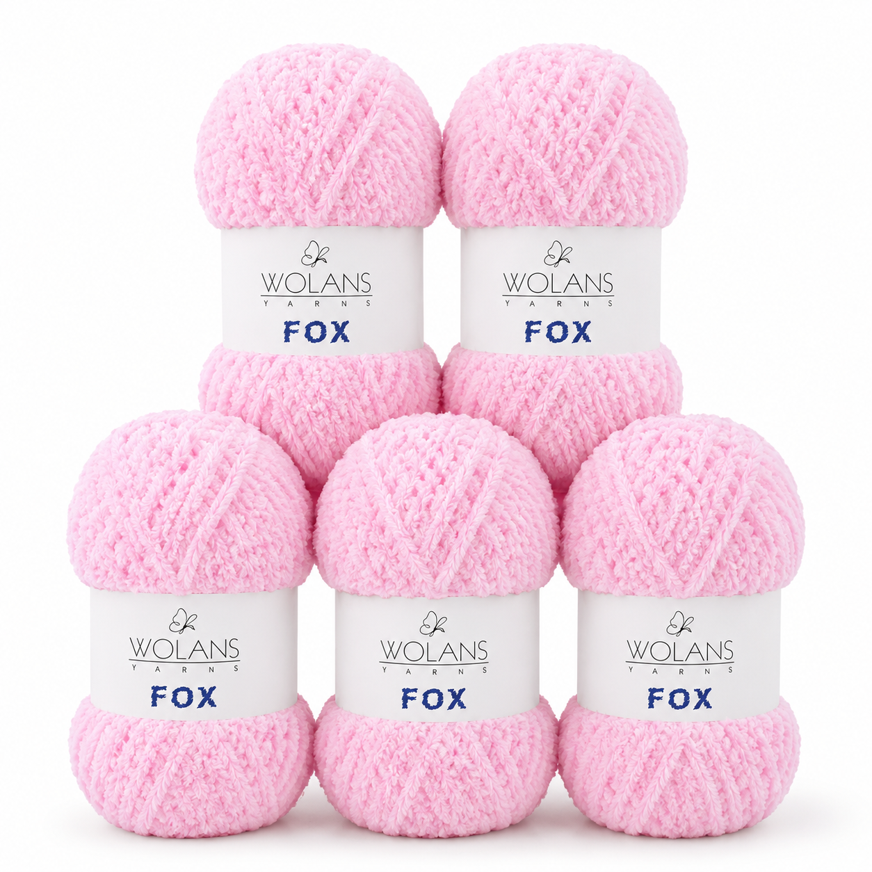 Wolans - Fox Yarn - Fluffy Fur Effect - Light Pink - 5 x 100g Ball Pack