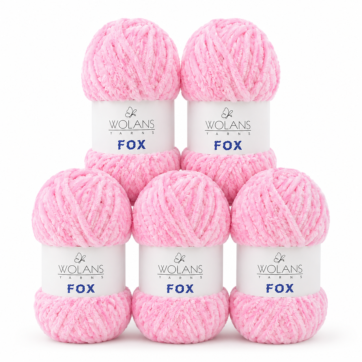Wolans - Fox Yarn - Fluffy Fur Effect - Pink - 5 x 100g Ball Pack