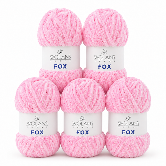 Wolans - Fox Yarn - Fluffy Fur Effect - Pink - 5 x 100g Ball Pack