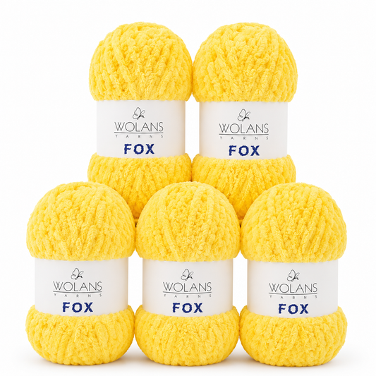 Wolans - Fox Yarn - Fluffy Fur Effect - Yellow - 5 x 100g Ball Pack