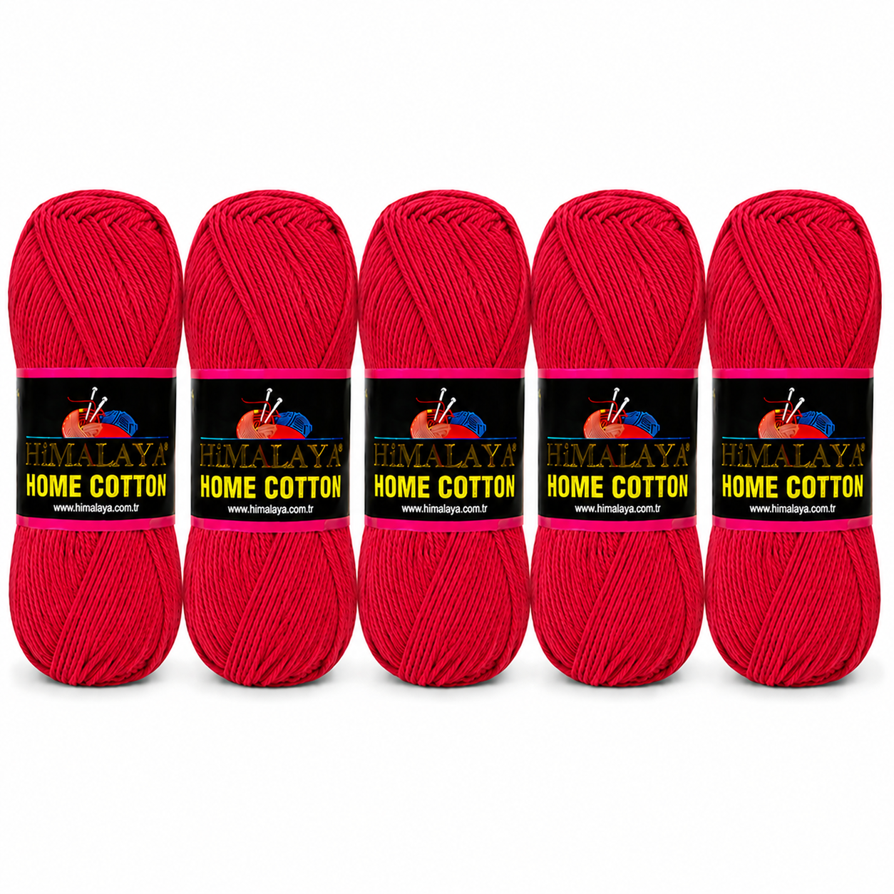 Himalaya Home Cotton Blend - Red Aran Yarn - 100g x 5 Ball Value Pack