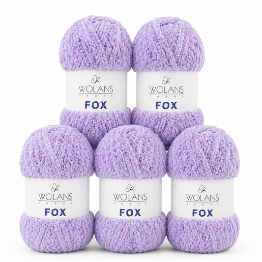 Wolans - Fox Yarn - Fluffy Fur Effect - Light Purple - 5 x 100g Ball Pack