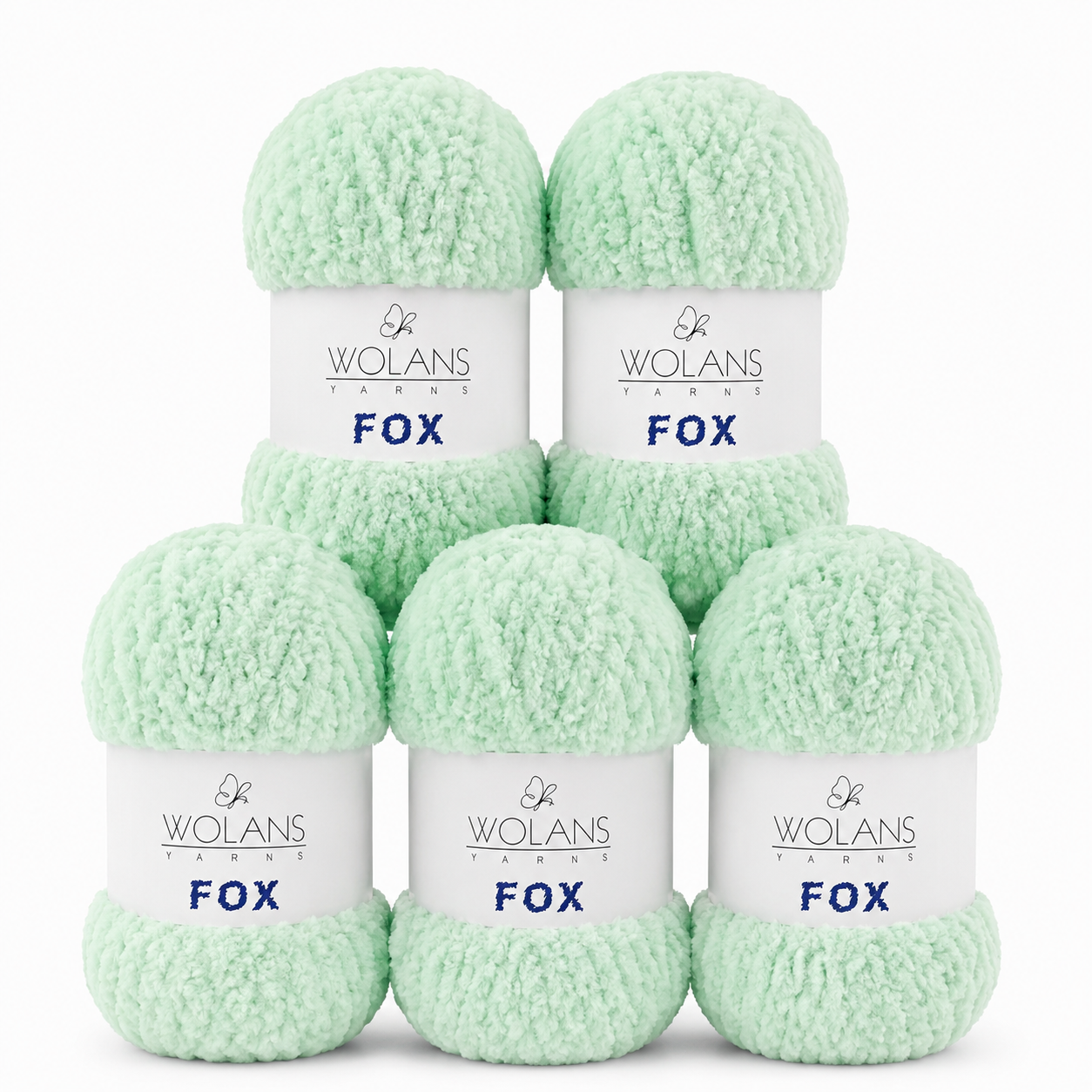 Wolans - Fox Yarn - Fluffy Fur Effect - Mint Green - 5 x 100g Ball Pack