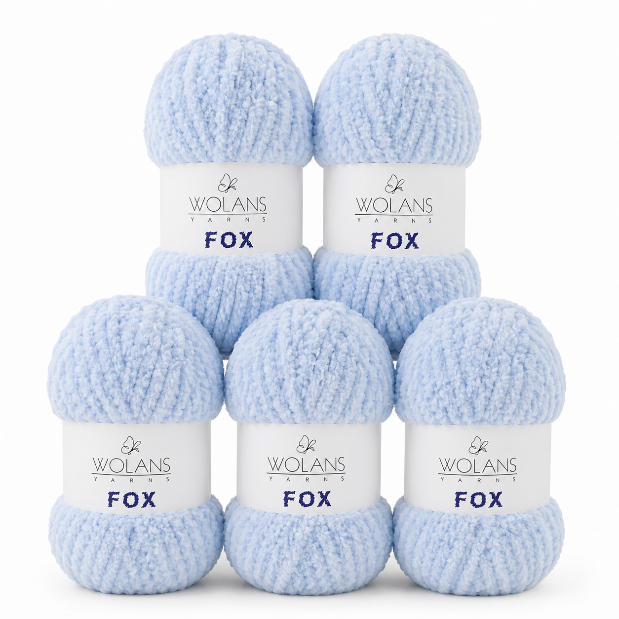 Wolans - Fox Yarn - Fluffy Fur Effect - Light Blue - 5 x 100g Ball Pack