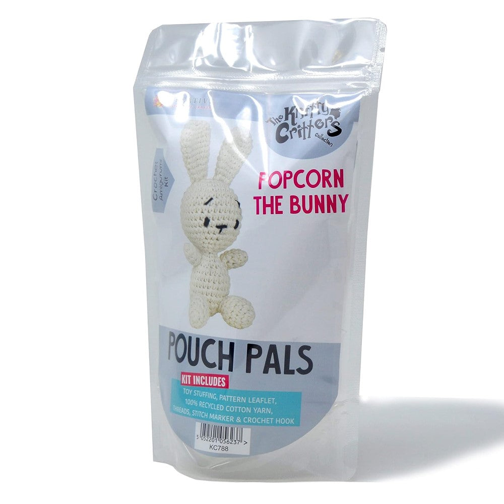 Knitty Critters - Pouch Pals - Amigurumi Crochet Kit - Popcorn The Bunny