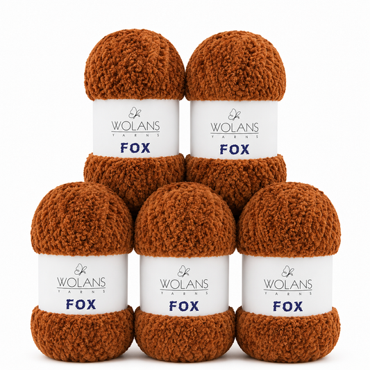 Wolans - Fox Yarn - Fluffy Fur Effect - Rust Brown - 5 x 100g Ball Pack