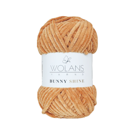 Wolans Bunny Shine - Chunky Glitter Chenille Yarn - Pack of 5 x 100g Balls - Light Brown