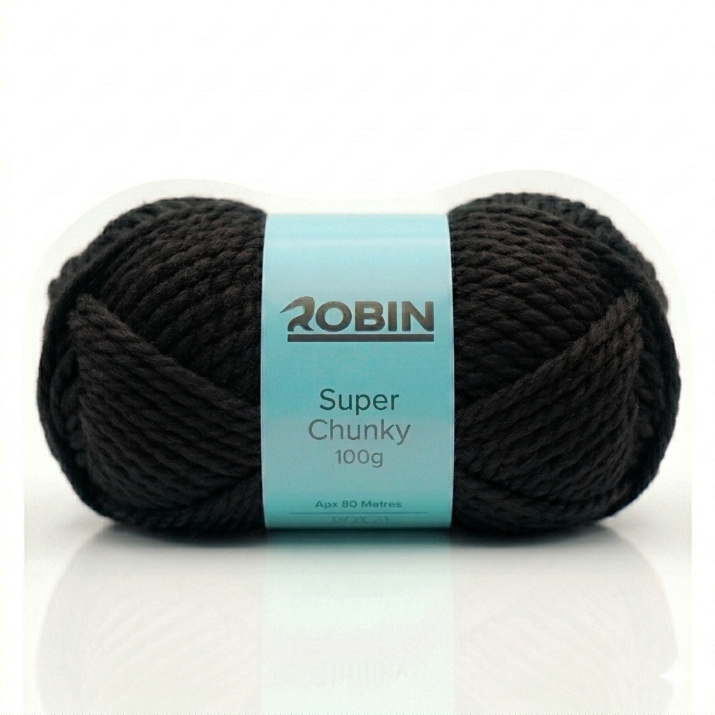 Robin Super Chunky Yarn – Black (44) – 100g Ball