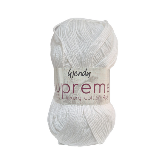 Wendy - Supreme Luxury Cotton - 4Ply - 100g Ball - Shade 1820 White