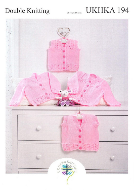 UKHKA - Multi Knitting Pattern - UKHKA 194 - Baby Cardigans and Waistcoats