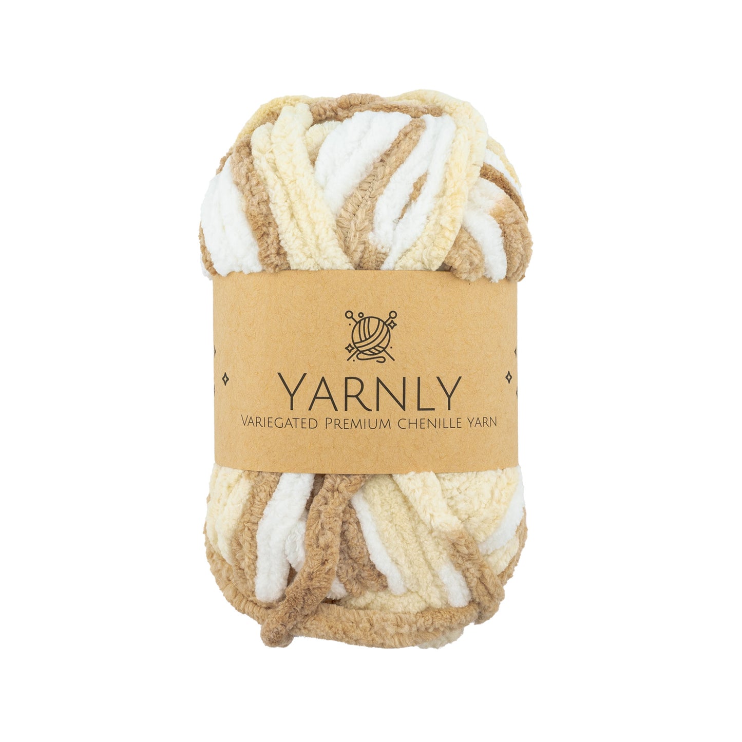 Yarnly - Variegated Chenille Yarn – White, Cream & Beige 