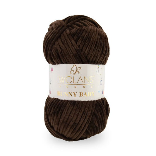 Wolans Bunny Baby - Chunky Chenille Yarn - Pack of 5 x 100g Balls - Bitter Coffee