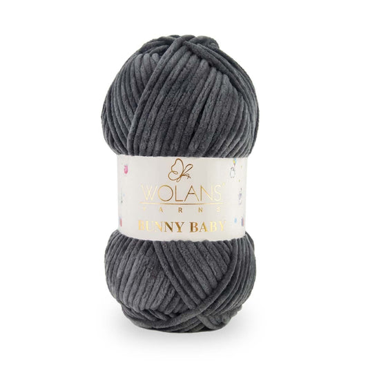 Wolans Bunny Baby - Chunky Chenille Yarn - Pack of 5 x 100g Balls - Anthracite