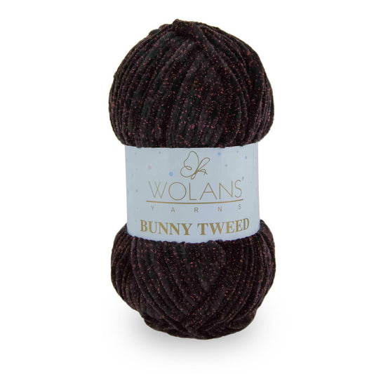 Wolans Bunny Tweed - Chunky Chenille Yarn - Pack of 5 x 100g Balls - Black Pink