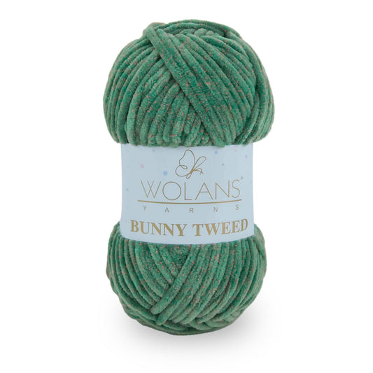Wolans Bunny Tweed - Chunky Chenille Yarn - Pack of 5 x 100g Balls - Green Pink