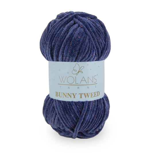Wolans Bunny Tweed - Chunky Chenille Yarn - Pack of 5 x 100g Balls - Navy Orange