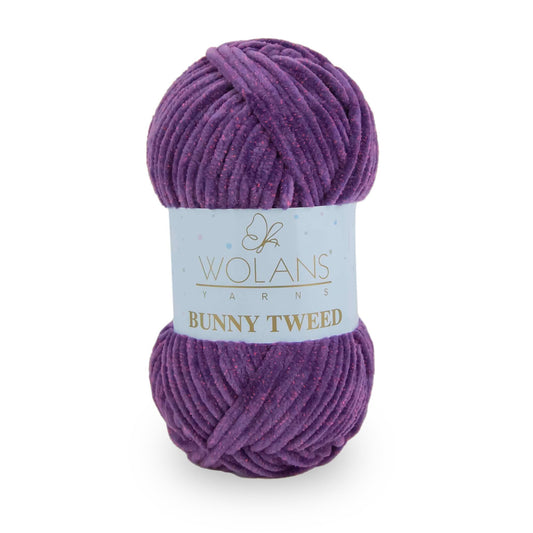Wolans Bunny Tweed - Chunky Chenille Yarn - Pack of 5 x 100g Balls - Purple Pink
