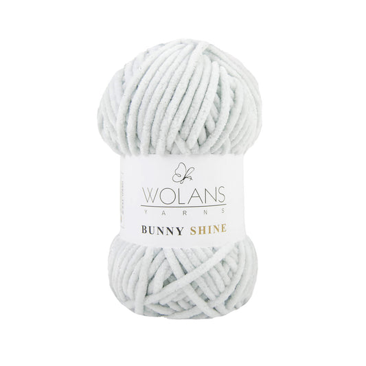 Wolans Bunny Shine - Chunky Glitter Chenille Yarn - Pack of 5 x 100g Balls - Light Grey