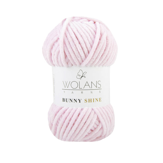 Wolans Bunny Shine - Chunky Glitter Chenille Yarn - Pack of 5 x 100g Balls - Light Pink