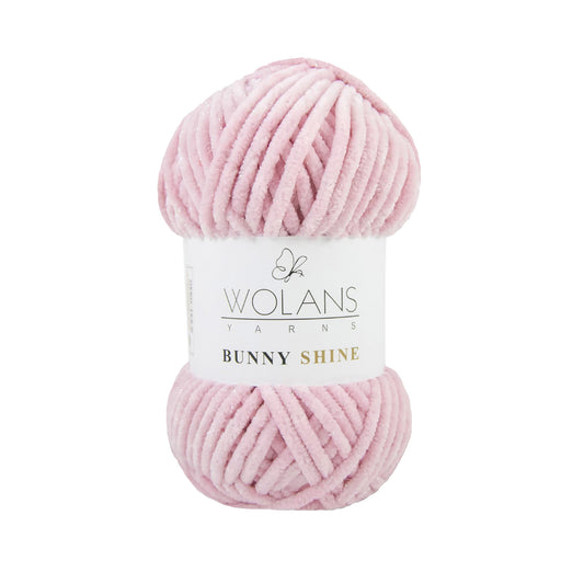 Wolans Bunny Shine - Chunky Glitter Chenille Yarn - Pack of 5 x 100g Balls - Soft Pink