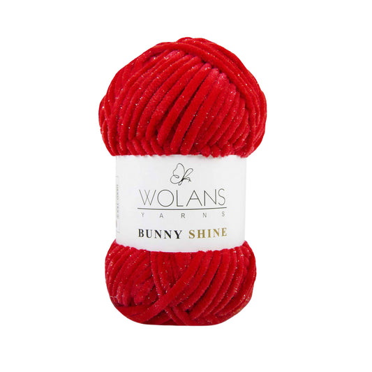 Wolans Bunny Shine - Chunky Glitter Chenille Yarn - Pack of 5 x 100g Balls - Red