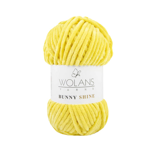 Wolans Bunny Shine - Chunky Glitter Chenille Yarn - Pack of 5 x 100g Balls - Yellow