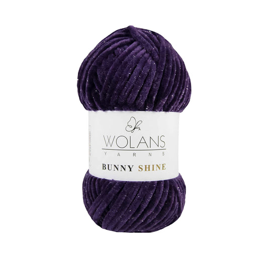 Wolans Bunny Shine - Chunky Glitter Chenille Yarn - Pack of 5 x 100g Balls - Purple