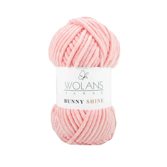Wolans Bunny Shine - Chunky Glitter Chenille Yarn - Pack of 5 x 100g Balls - Salmon Pink