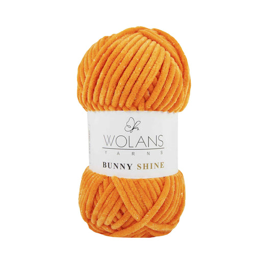 Wolans Bunny Shine - Chunky Glitter Chenille Yarn - Pack of 5 x 100g Balls - Orange