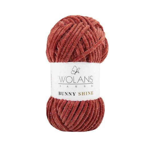 Wolans Bunny Shine - Chunky Glitter Chenille Yarn - Pack of 5 x 100g Balls - Terracotta