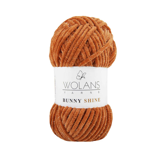 Wolans Bunny Shine - Chunky Glitter Chenille Yarn - Pack of 5 x 100g Balls - Rust